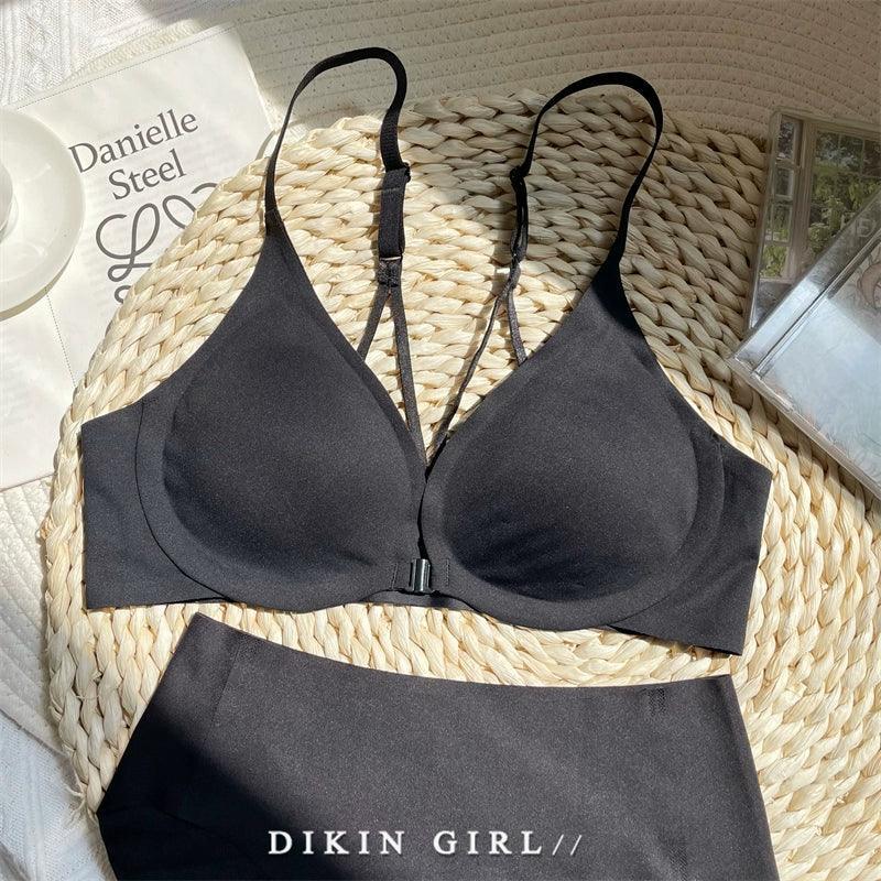 Front Buckle Glossy Bra Set for Small Chests - ClubOn