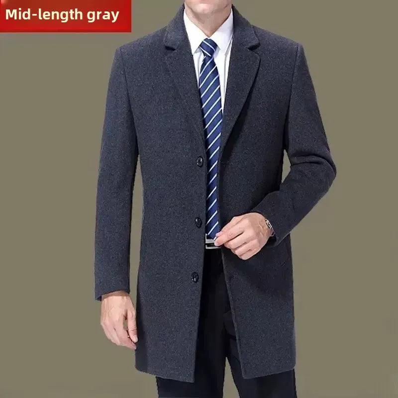 Men's Medium-Length Woolen Overcoat Casual Business Suit Coat - ClubOn