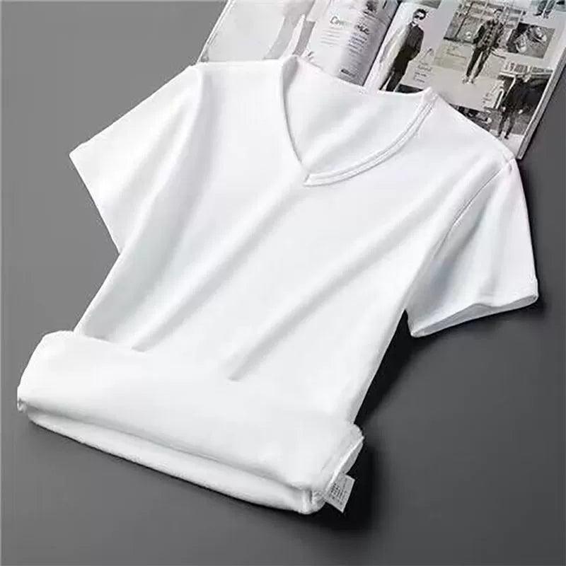 Men's V-Neck Thickened Thermal Underwear - Short-Sleeved, Velvet-Lined - ClubOn