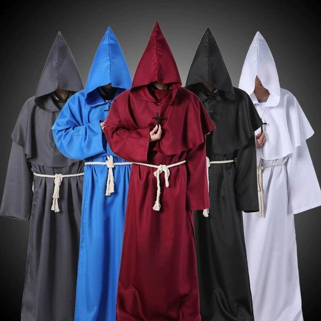 Halloween Medieval Priest Cosplay Costume – Hooded Cloak & Robe Set - ClubOn