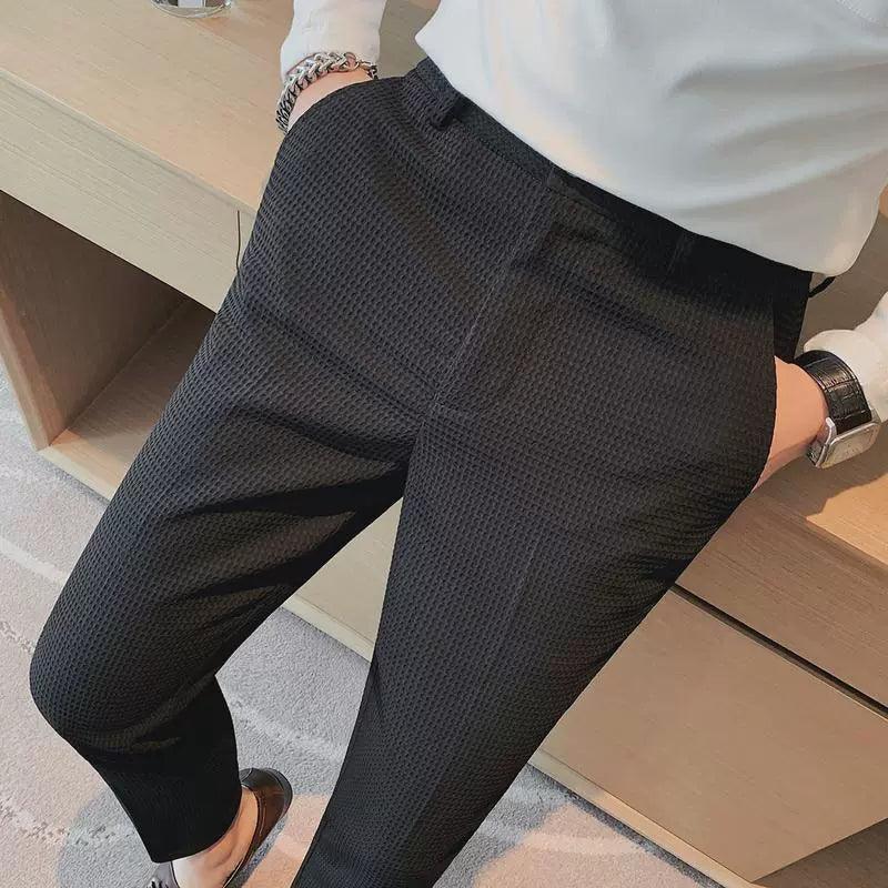 Waffle Casual Trousers – Men's Business Formal Suit Pants - ClubOn