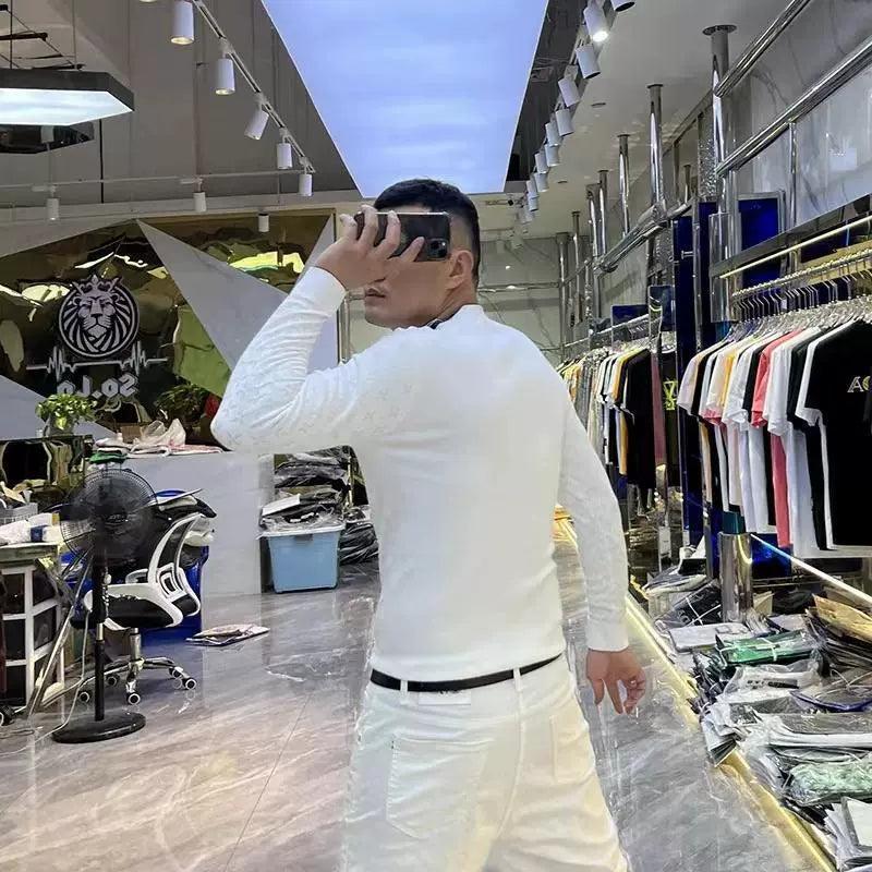 High-End Men's Embroidered Sweater - Autumn & Winter Round Neck Jacquard - ClubOn