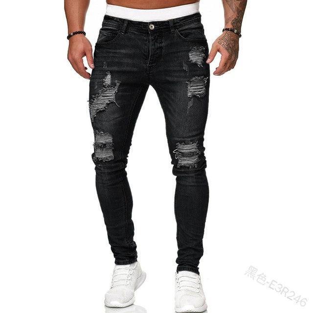 Men’s Jeans Jogger Pants – Ripped Denim Trousers - ClubOn