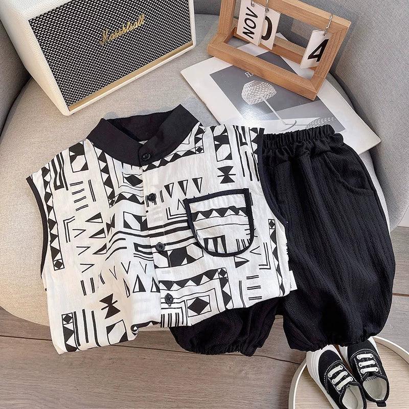 Boys' Summer Ink-Dyed Waistcoat Suit Set - ClubOn