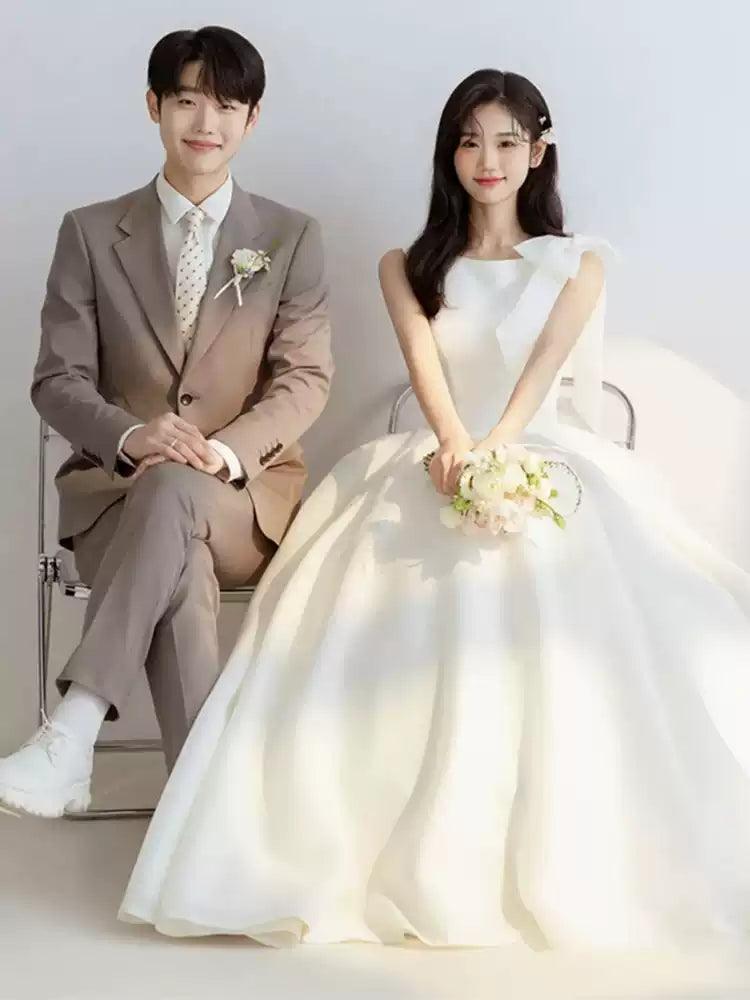 Simple Elegant Wedding Dress for Brides, Floor-Length Gown - ClubOn