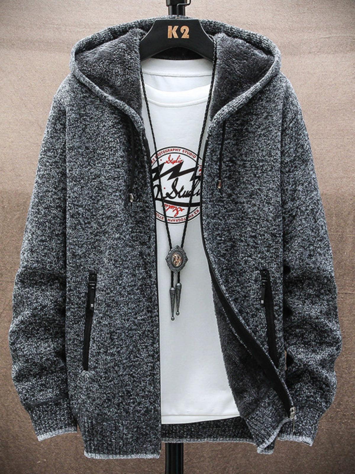 Men’s Winter Sweater Thick Hooded Coat Jacket – Warm Cardigan - ClubOn