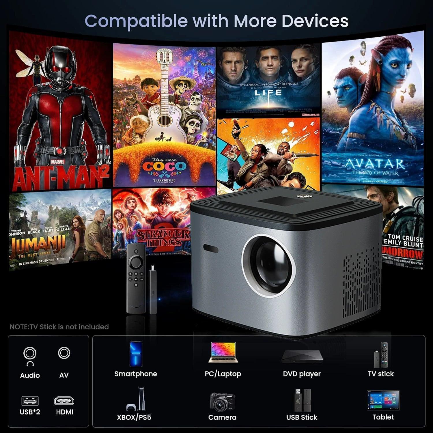 1080P Home Office Projector with 5G Dual-Band WiFi - Wireless Mobile Phone Projection - ClubOn