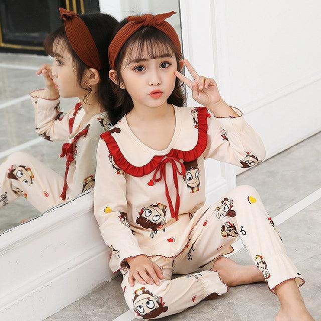 2-Piece Cotton Girls Pajama Set - Autumn Winter Long Sleeve - ClubOn