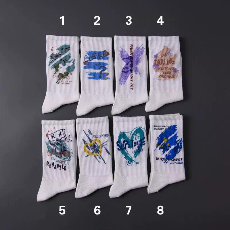 Nara Graffiti Socks Men – Trendy Ins Mid-Tube Sports Basketball Socks, Long Tube, All-Match, Autumn/Winter - ClubOn