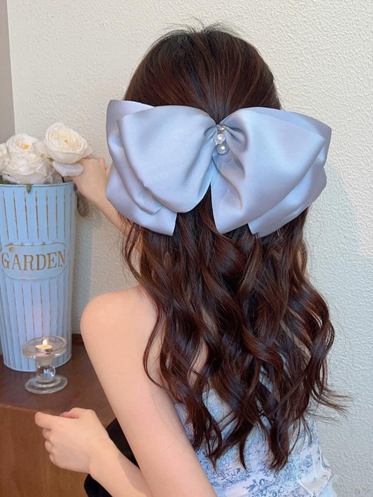 High-End Gentle Blue Pearl Big Bow Hairpin – Elegant Female Hair Accessories - ClubOn