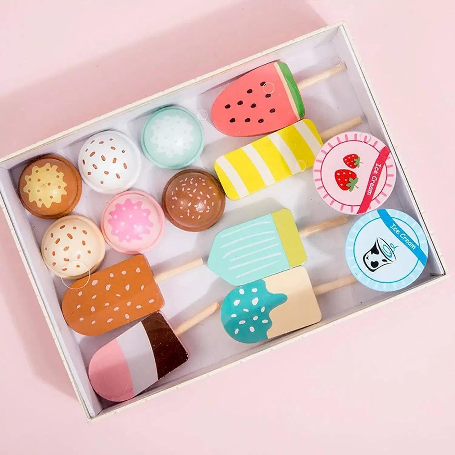 Wooden Playhouse Kitchen Toy Set – Simulation Food & Ice Cream - ClubOn