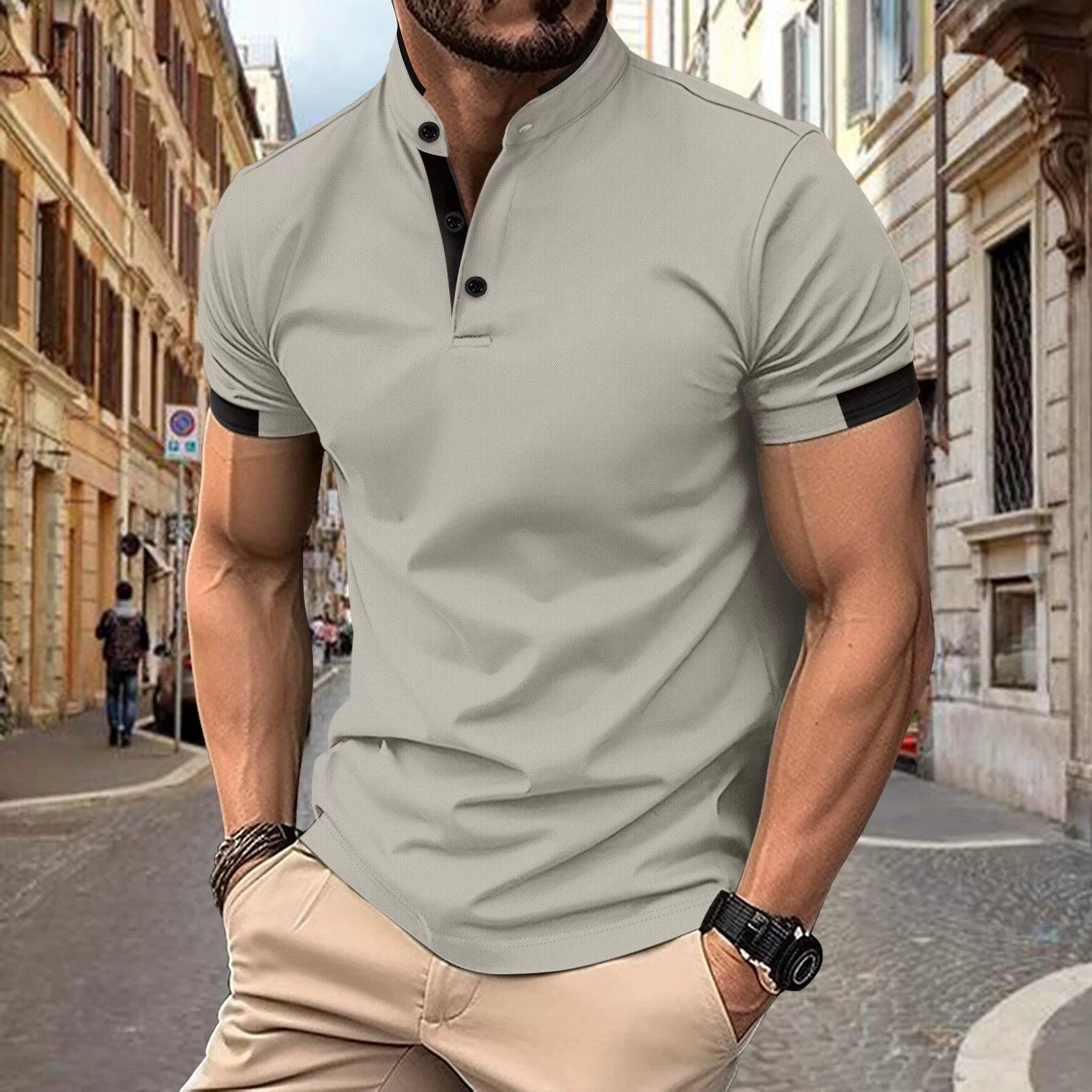 Men’s Henley Collar Sports POLO Shirt – Cross-Border Fast Sale - ClubOn