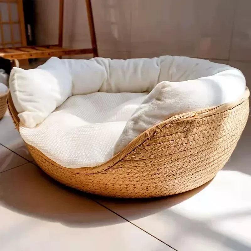 Soft Pet Bed Cat Kennel & Dog Sofa Bed | Bamboo Weaving, Four Seasons Use - ClubOn