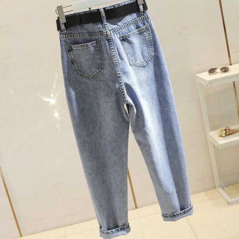 Retro Washed Men's Jeans - Loose, Trendy, Large Size, Casual Nine-Point Pants - ClubOn