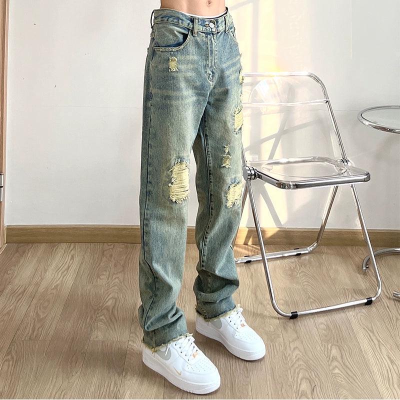 Unisex Ripped Jeans - Street Style Loose Straight Fit - ClubOn
