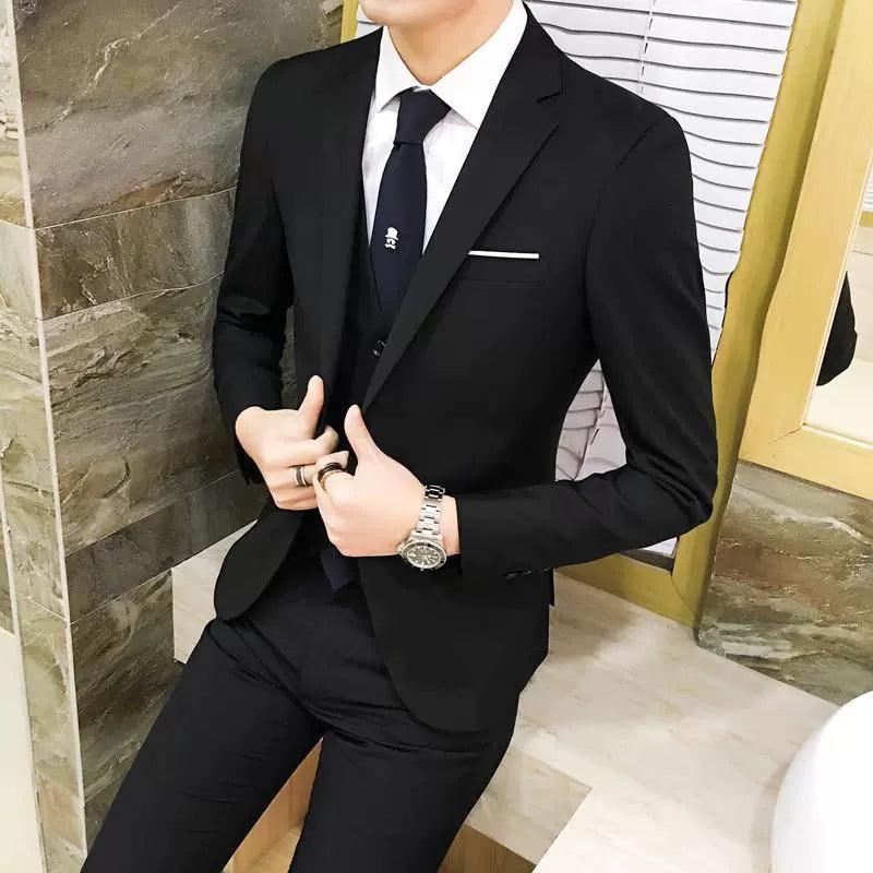 3-Piece Men's Blazer Suit for Wedding (Jacket + Pants + Office Gro) - ClubOn