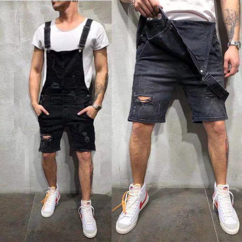Men’s Ripped Jeans Jumpsuit – High Street Distressed Look - ClubOn