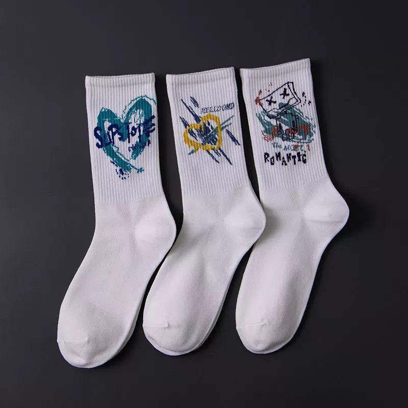 Nara Graffiti Socks Men – Trendy Ins Mid-Tube Sports Basketball Socks, Long Tube, All-Match, Autumn/Winter - ClubOn