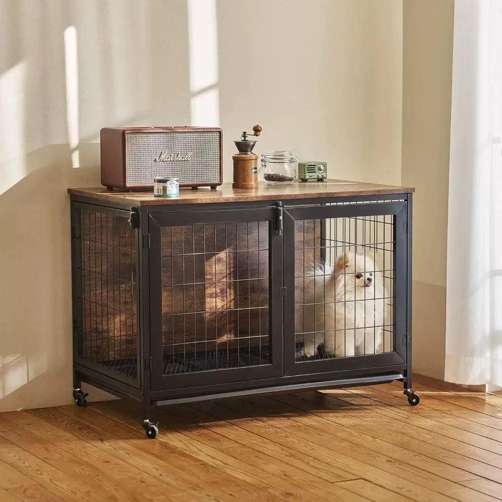 Furniture Dog Crate with Wheels | 110 lb Pet Puppy Dog Indoor Cage - ClubOn