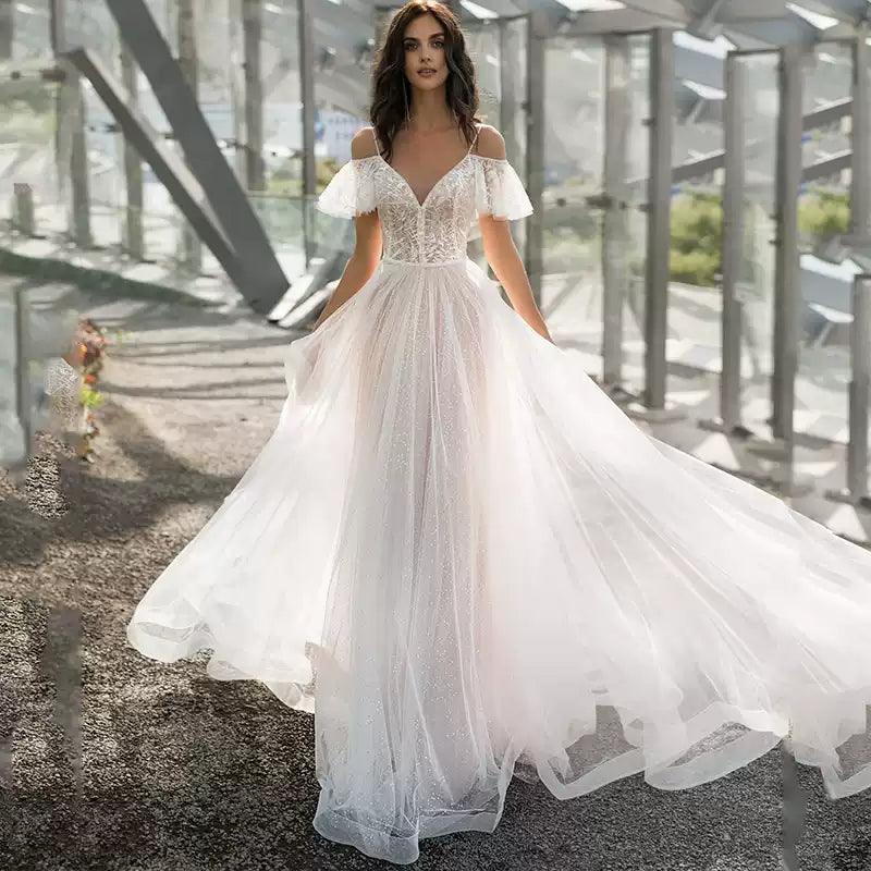 Plus-Size Wedding Dress - Slim Shoulder Party Gown, Elegant Bridal Gown - ClubOn