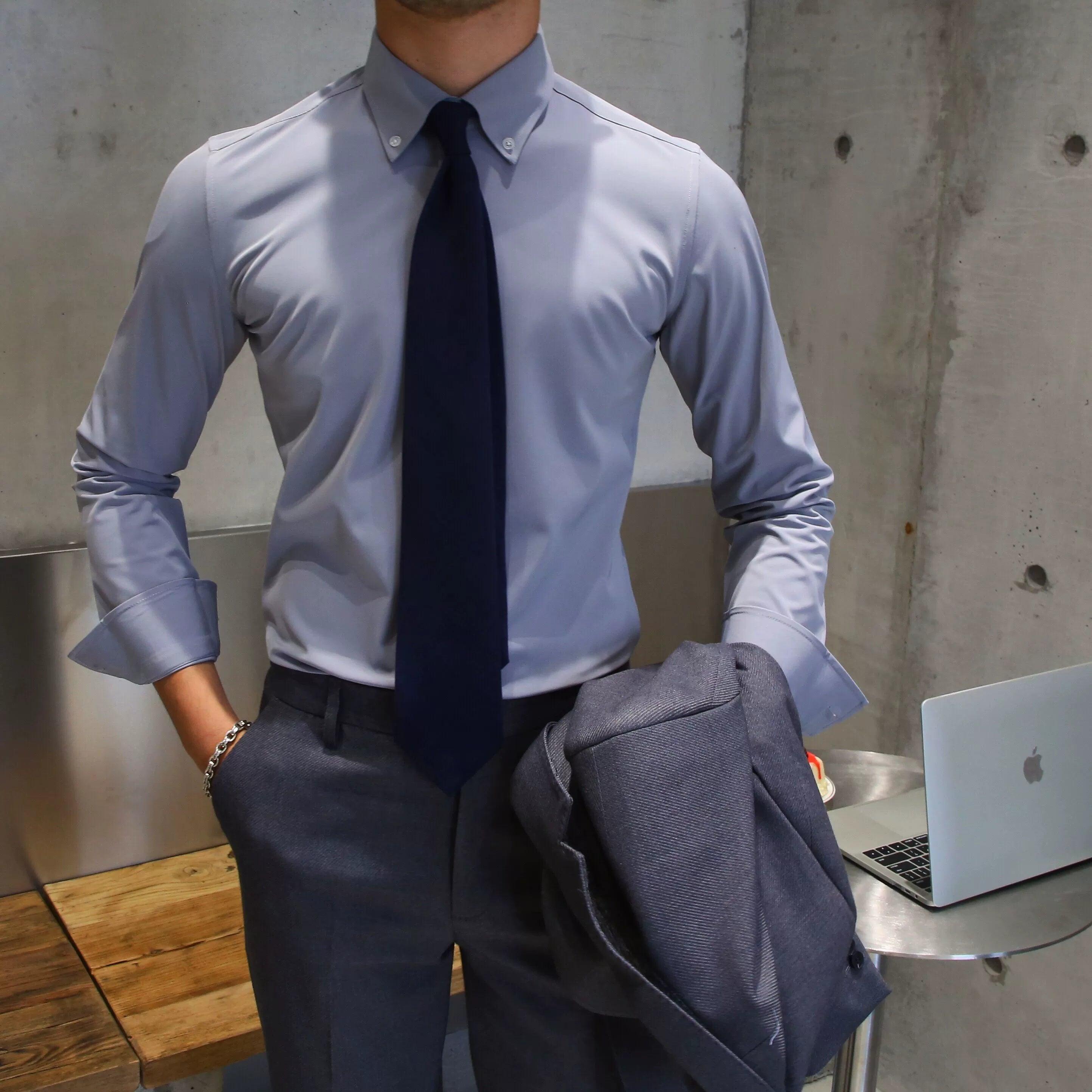 Mr. Lu San's Homemade Business Solid Color Large Pointed Collar Shirt Young British Style Slim Non-Iron Shirt Men's Trend - ClubOn