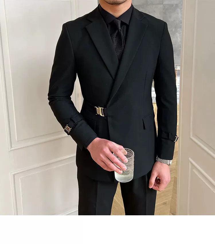 Solid Metal Buckle Decoration Blazer for Men – Party & Wedding Formal Blazer Jacket - ClubOn