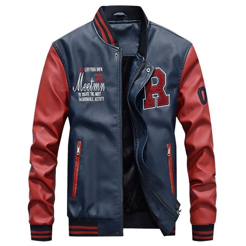 Men’s Leather Jacket – Casual Baseball Stand-Up Collar Jacket - ClubOn