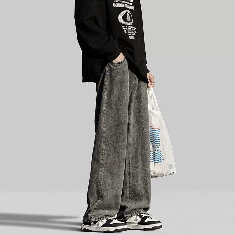 Men’s Wide Leg Denim Jeans – Loose Fit Baggy Straight Pants - ClubOn