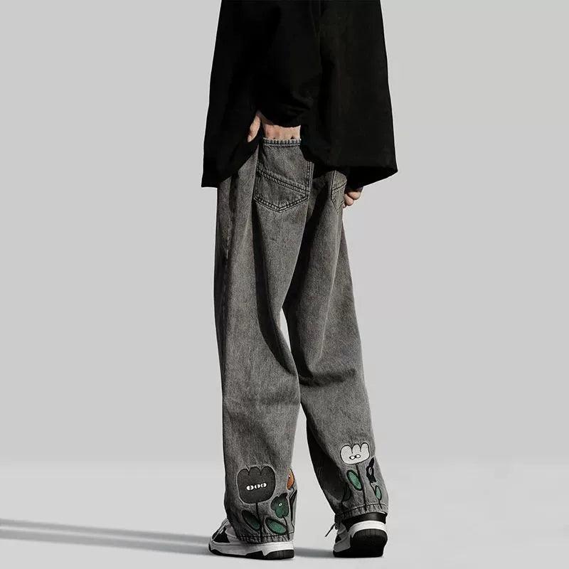 Men’s Wide Leg Denim Jeans – Loose Fit Baggy Straight Pants - ClubOn