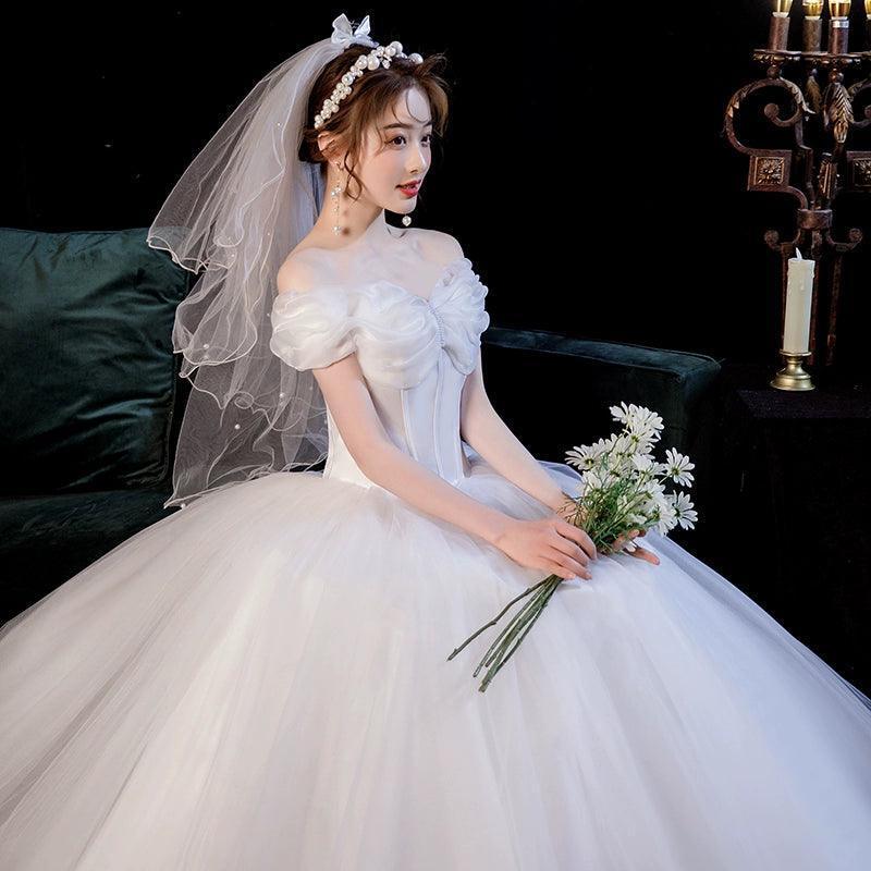 Simple Wedding Dress, Off-Shoulder Slimming Princess Gown - ClubOn