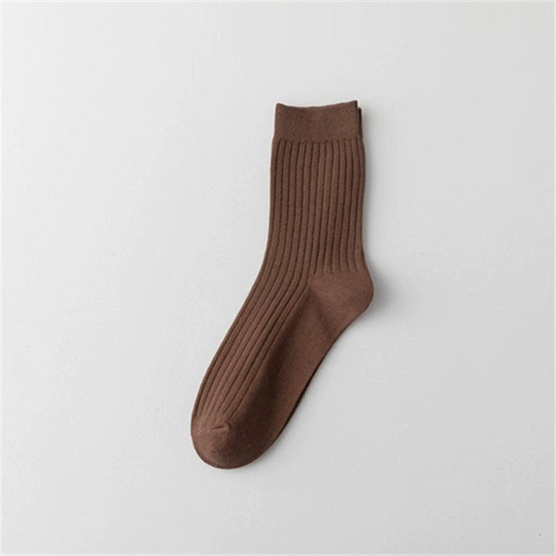 Pure Solid Color Cotton Double Needle Middle Tube Socks – Combed Cotton Striped Men’s Socks for Autumn & Winter - ClubOn
