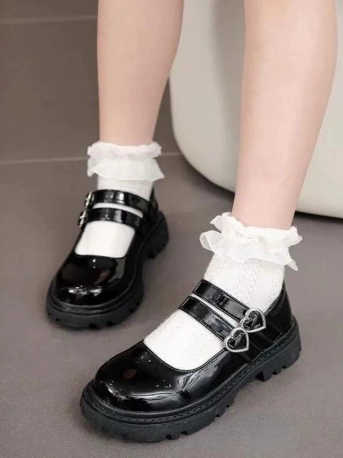 Girls' Chunky Platform Mary Jane Shoes - Heart Buckle Design - ClubOn