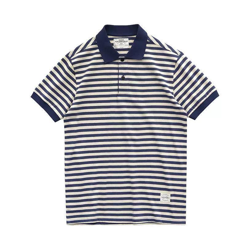 Large Size Men's Retro Striped Polo Shirt – Summer, Loose Fit - ClubOn