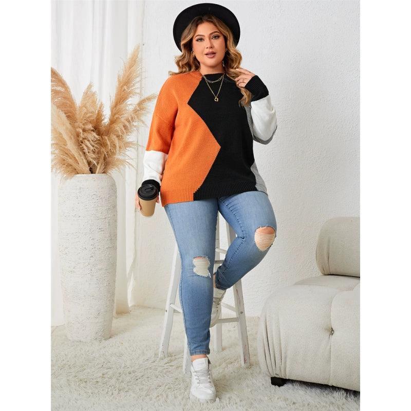 Plus Size Colorblock Sweater - Fashionable XL-3XL Women's Top - ClubOn