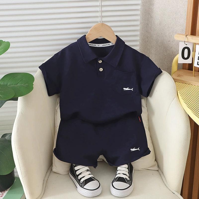 Boys Lapel Polo Shirt & Shorts Set – Summer Casual Style - ClubOn
