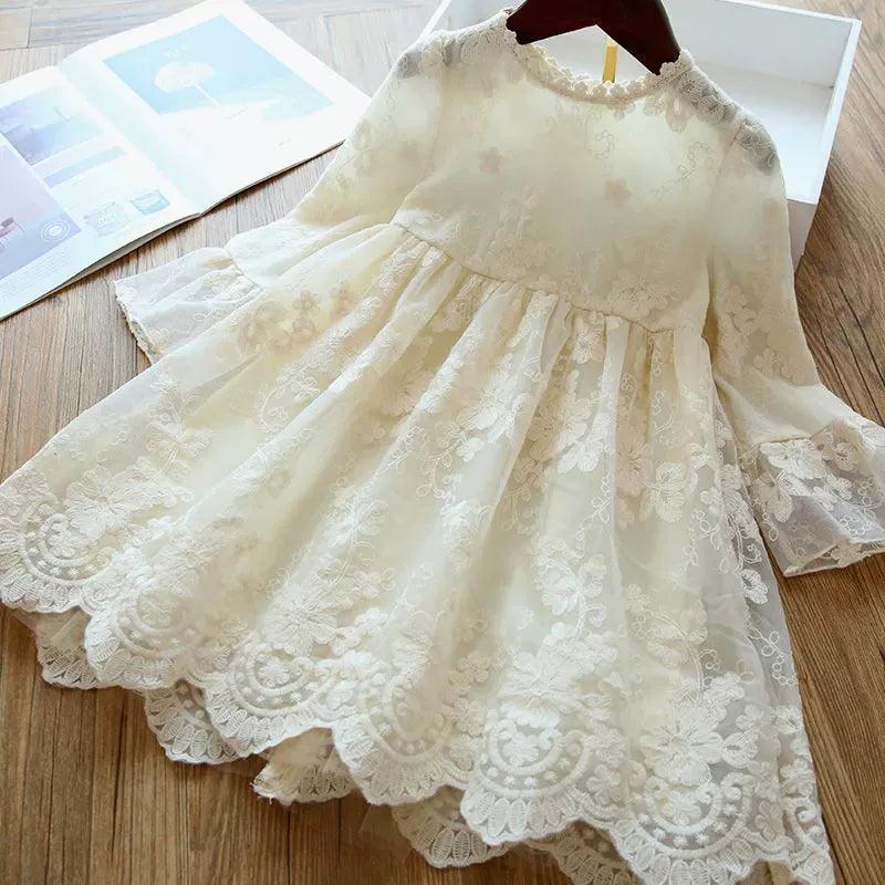 Spring Lace Dress for Girls – Elegant Red Christmas Outfit - ClubOn