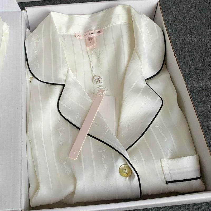 Silk Couple Pajamas - Spring & Autumn Set, Gift Box - ClubOn