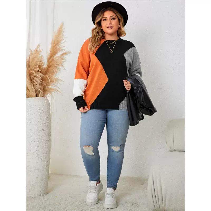 Plus Size Colorblock Sweater - Fashionable XL-3XL Women's Top - ClubOn