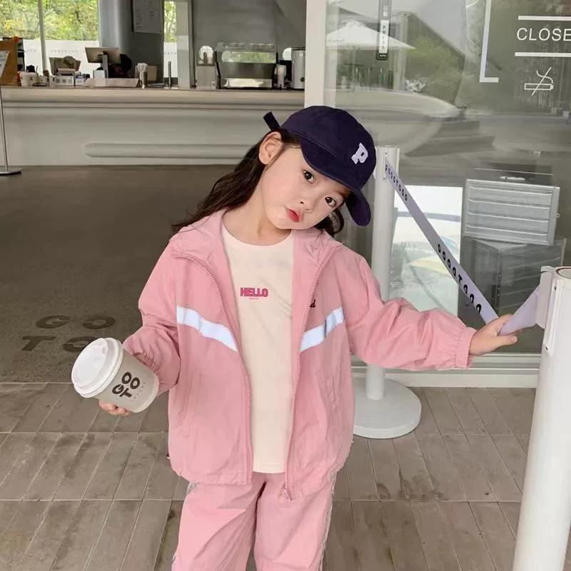 Trendy Girls' Casual Sportswear Set with Hooded Windbreaker - ClubOn