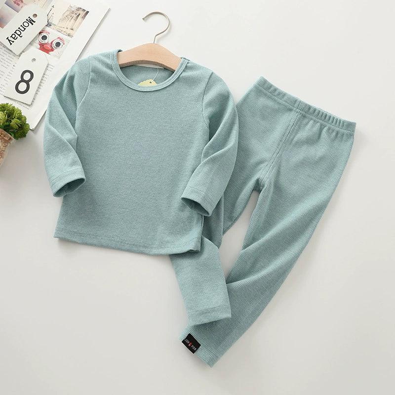 Autumn Kids Ribbed Knitting Pajamas - Soft Solid Cotton Sleepwear - ClubOn