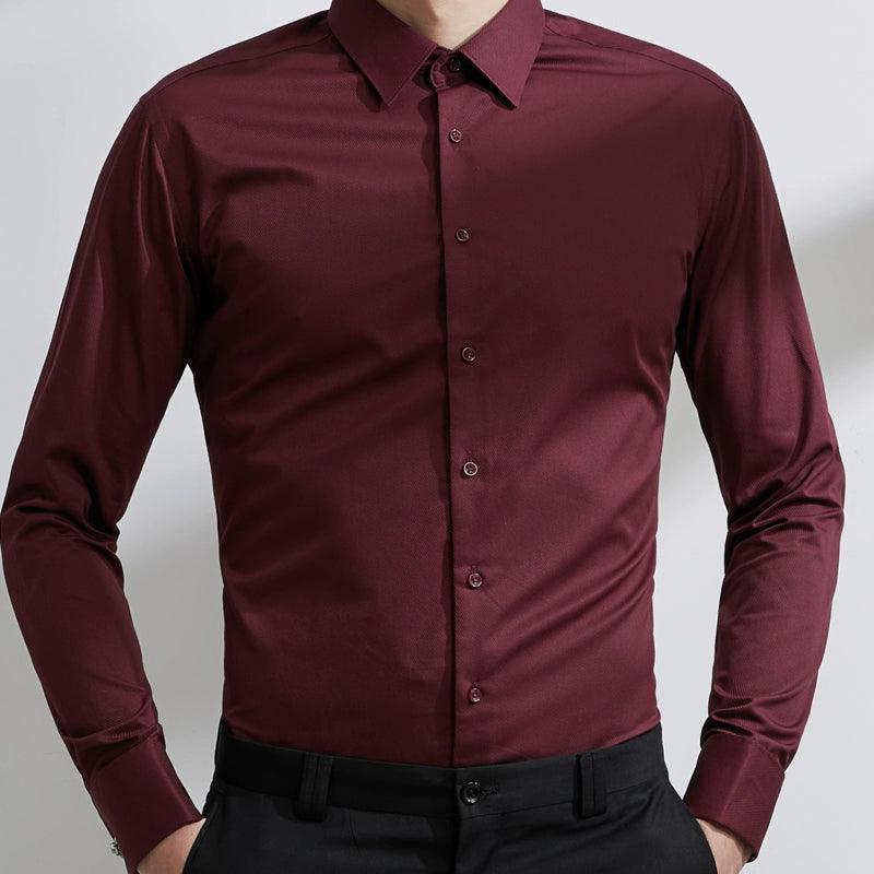 Men's Long-Sleeved Slim-Fitting Non-Iron Business Formal Shirt with Cufflinks - ClubOn