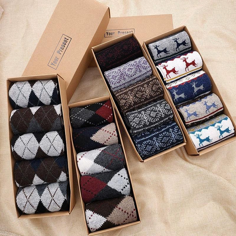 Men's Wool Socks (Thick & Warm, Business Style, 5 Pairs) - ClubOn