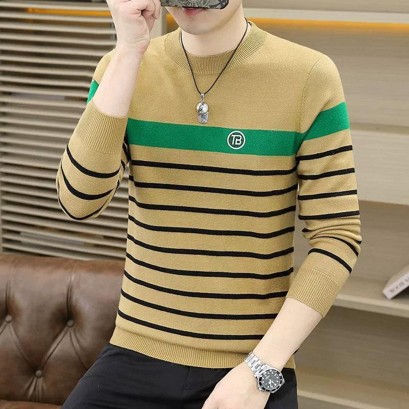 High-End Color-Blocking Striped Sweater for Men - Autumn & Winter Style - ClubOn