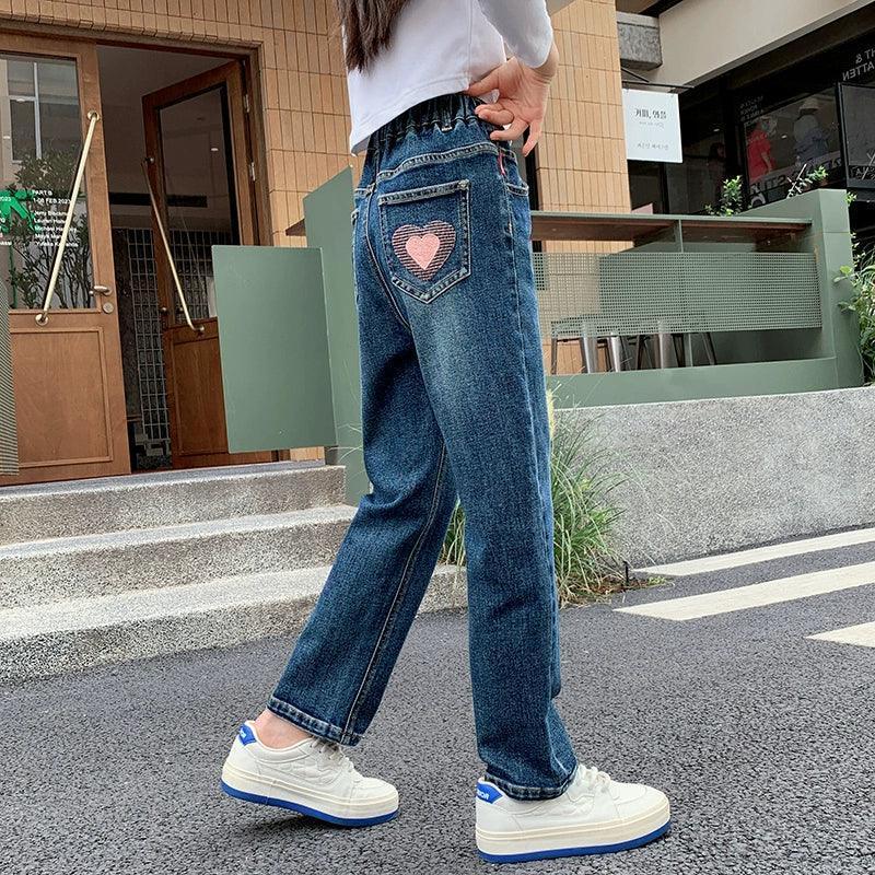 Girls' One-Piece Fleece Denim Pants – Cozy Autumn Outerwear - ClubOn