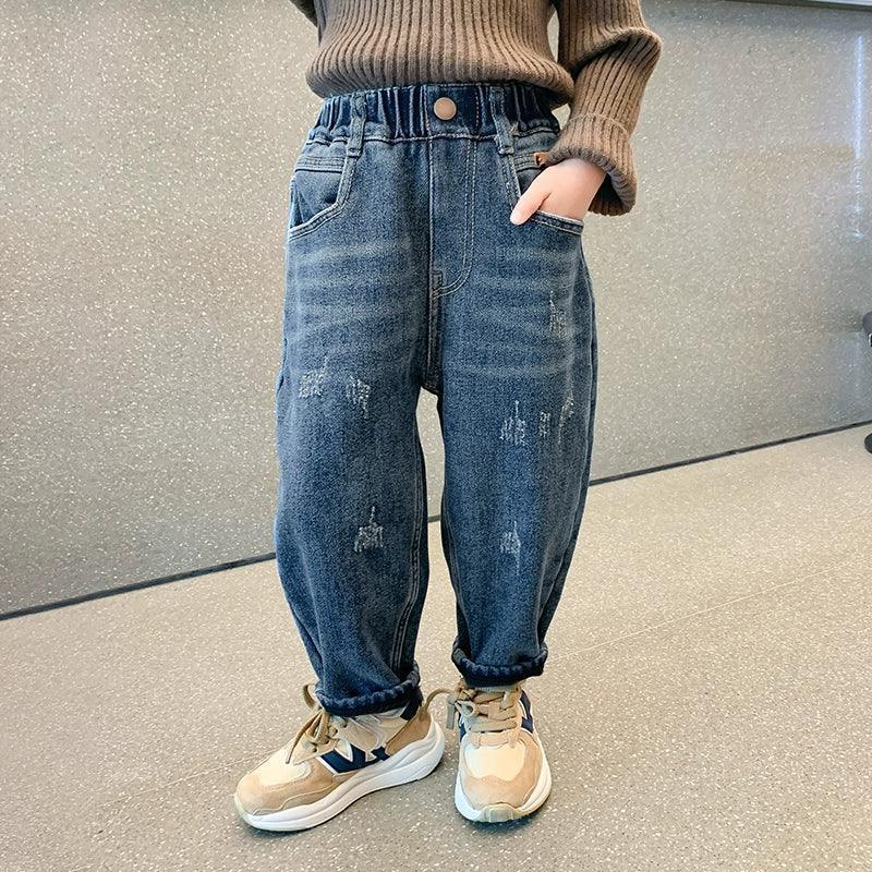 Girls' Plush Jeans – New Autumn & Winter Children's Style - ClubOn