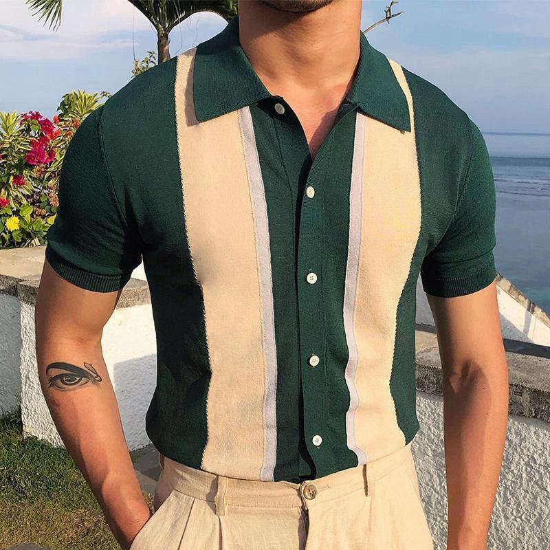 Men’s Lapel T-Shirt – Single-Breasted Cardigan Knitted Polo Shirt - ClubOn