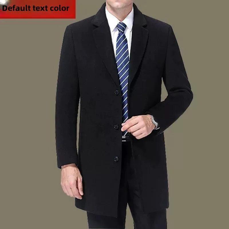 Men's Medium-Length Woolen Overcoat Casual Business Suit Coat - ClubOn