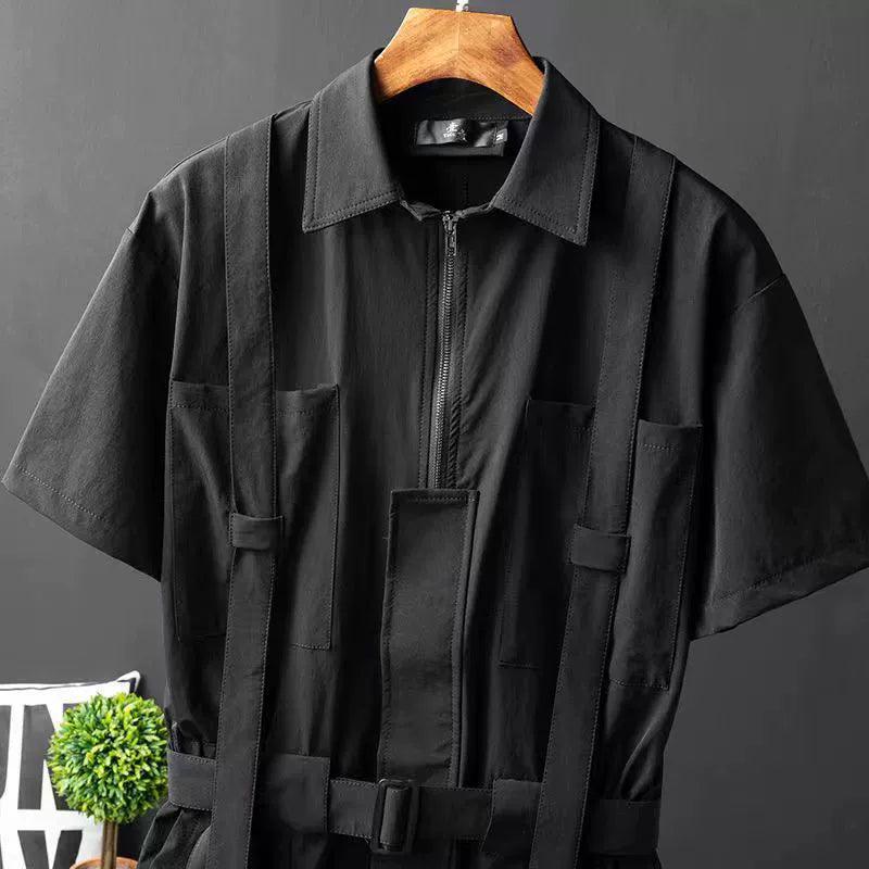 Men’s Black Jumpsuit Overalls – Retro Hip-Hop Trendy Suit - ClubOn