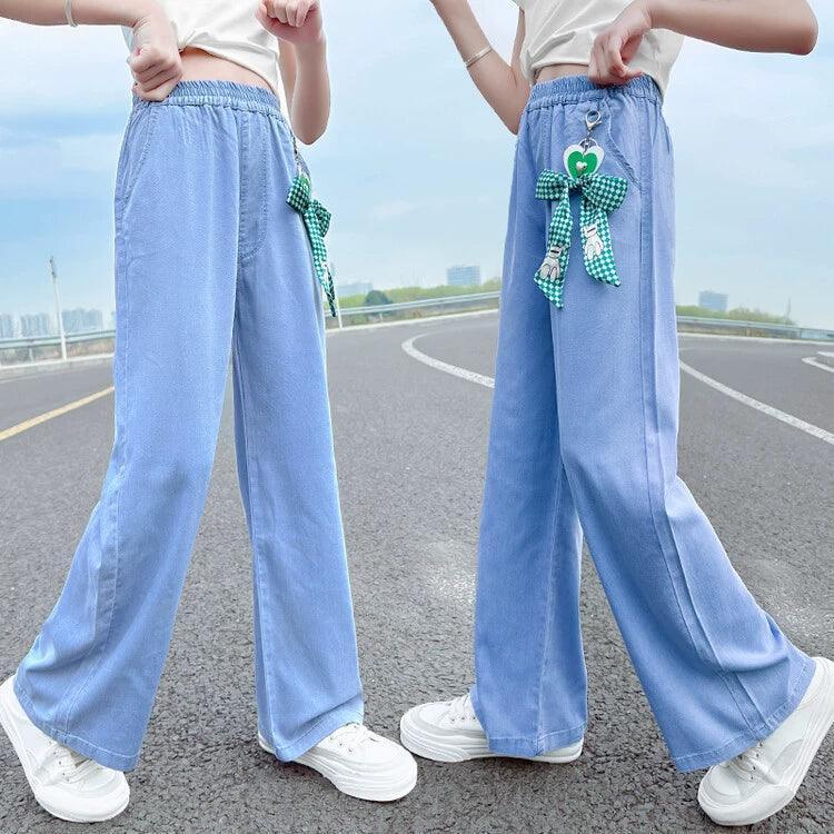 Girls' Tencel Jeans - Summer Loose Straight Pendant Style - ClubOn