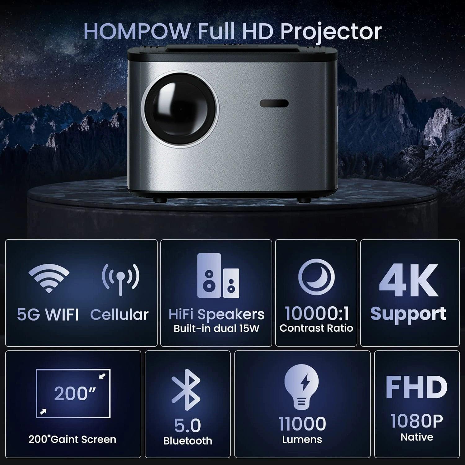 1080P Home Office Projector with 5G Dual-Band WiFi - Wireless Mobile Phone Projection - ClubOn